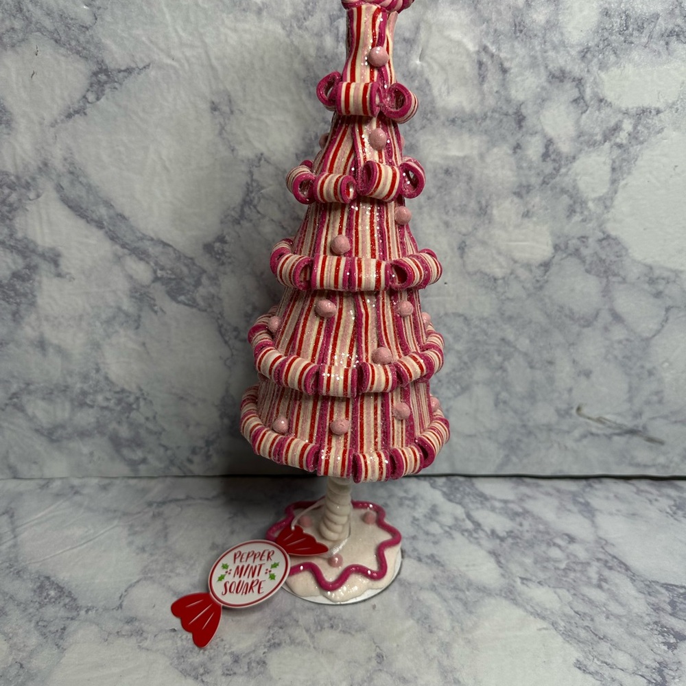 Peppermint Square Pink/Red Candy Ribbon Christmas Tree 14"